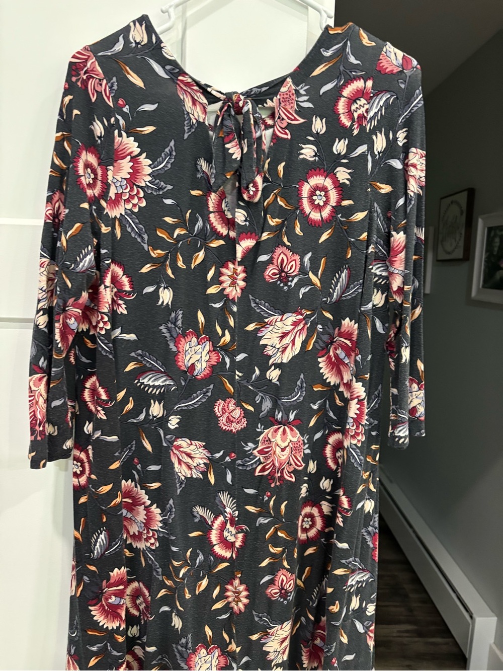 LOFT Dark Gray Floral Dress with Pink and Cream Accents